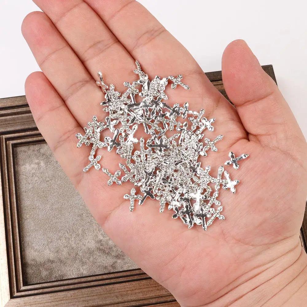 10/20Pcs Classic Full Glitter Rhinestones 3D Cross Nail Charms Luxury Alloy Nail Art Jewelry Manicure Accessories Nail Parts #JE