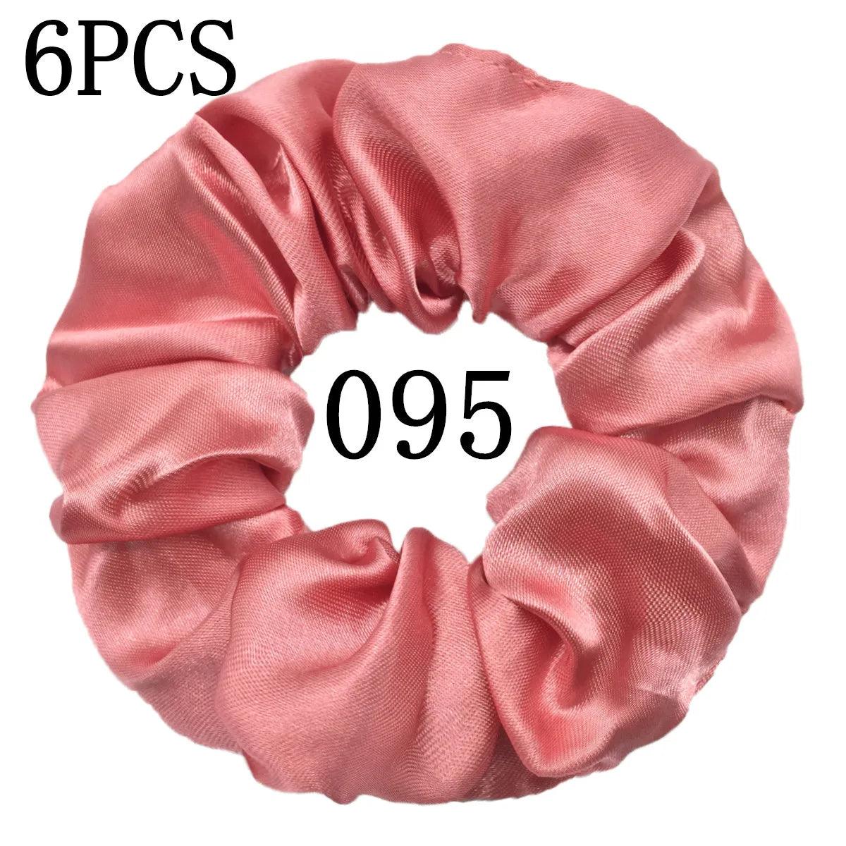 6pcs/lot Hair Scrunchies Bands Scrunchy Ties Ropes Ponytail Holder for Women or Girls Accessories Satin Headwear Solid 100 Color