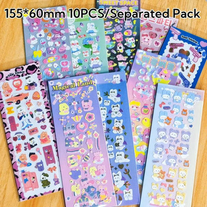 10~12pcs Lovely Cute Korean Toploader Decoration Seal Stickers 3D Holographic Design Kawaii Kpop Cardholder Journaling Deco