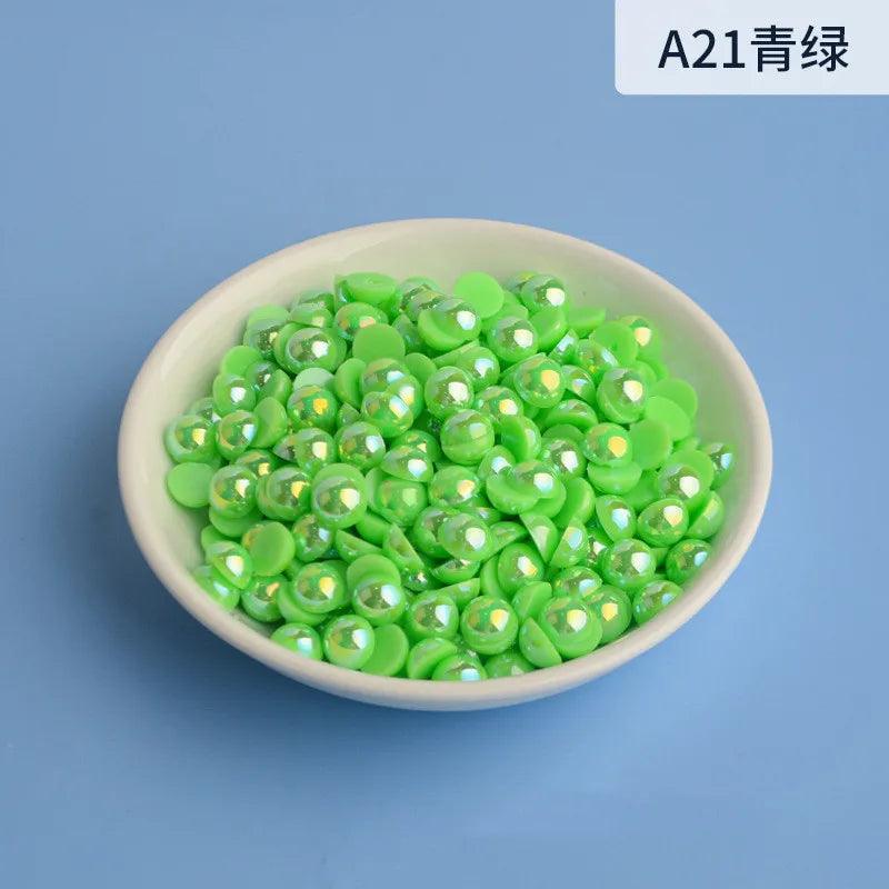 3mm-12mm Mix Size Half Round AB Pearl plastic Non Hotfix Flat Back Glitters For DIY Nail Craft Decoration