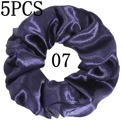 10/5pcs/lot Accessoires Women Girls Silky Satin Hair Scrunchies Solid Elastic Elegant Rubber Band Headwear Holder Scrunchy Black