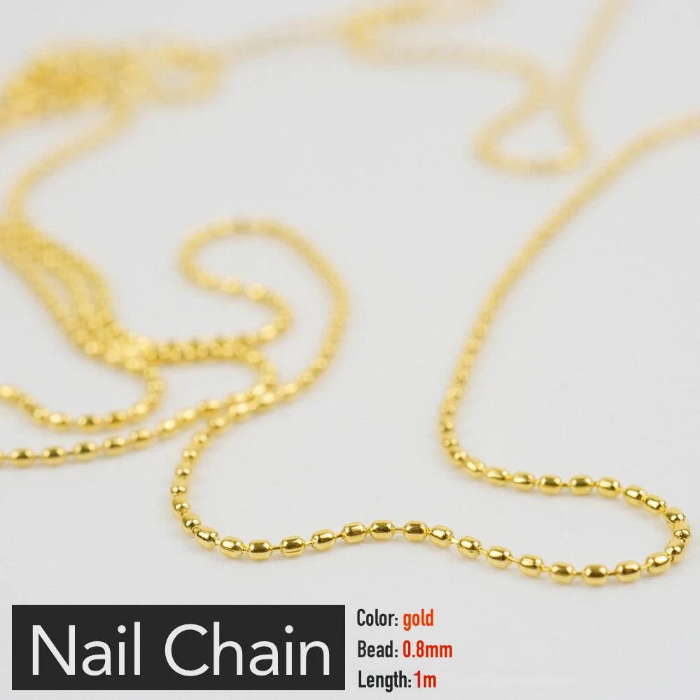 Nail Chain Rose Gold Silver Pixie Stone Beads Decorations Metal Steel Press on Nails Charms Art Jewelry Accessories Manicure