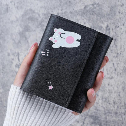 2024 Women Short Cute Small Wallet with Hasp ID Bank Card Holder for Student Girl Bag Coin Purse Ladies Wallets Cartoon Bag Pink