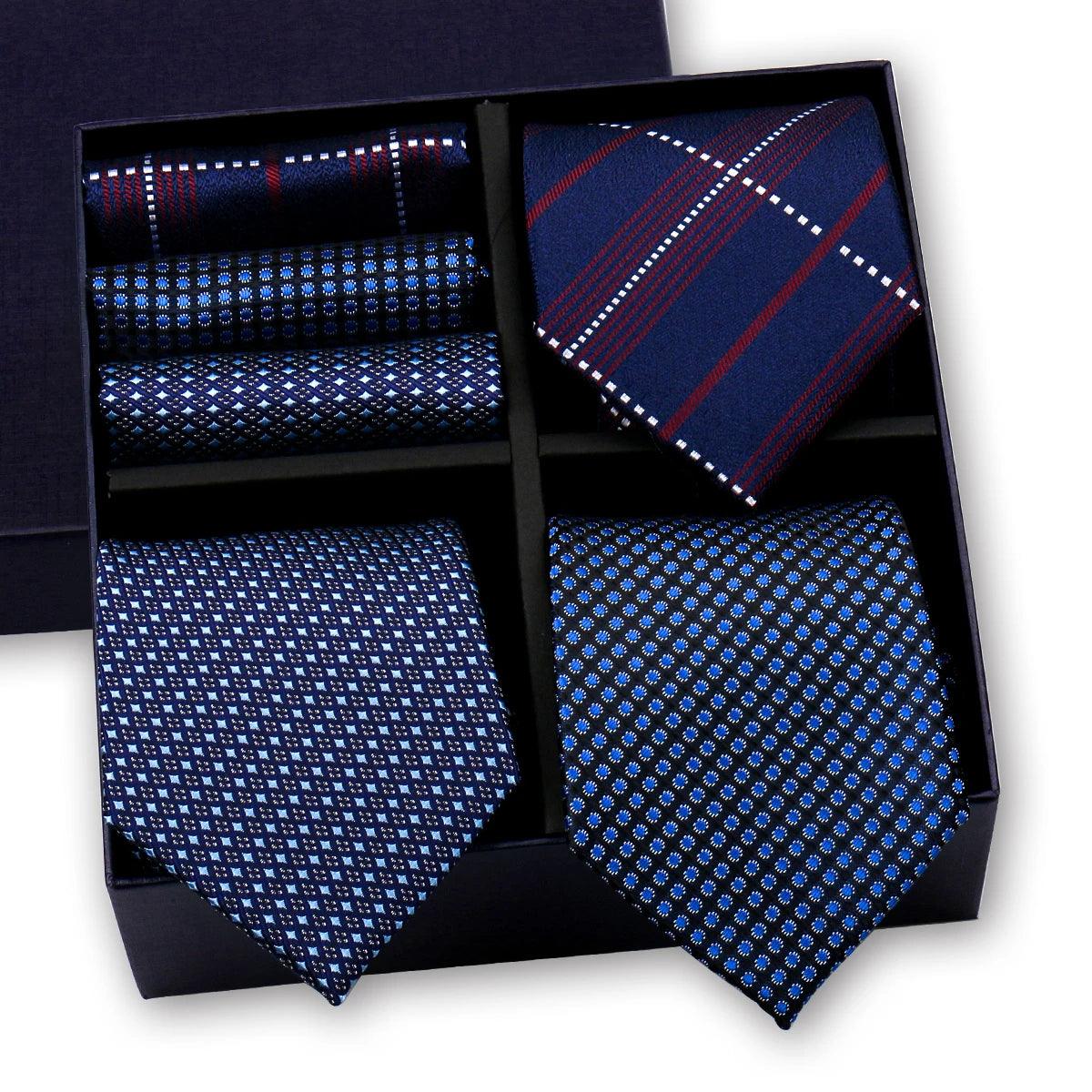 Luxury Men's Tie 3 Sets In Gift Box Paisley Striped Necktie Handkerchief For Men Gravata Wedding Formal Clothing Accessories