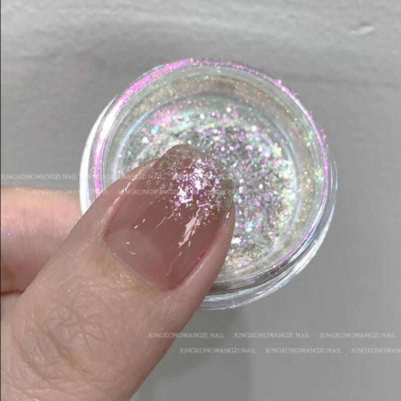 1Jar Aurora Broken Diamond Nail Powder Holographic Iridescent Aurora Powder Mermaid Pigment Glitter Nail Art Chameleon Powder