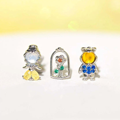 4pcs/set Small Cartoon Sweet Princess Stud Earrings Gold Color Women Girls Cubic Zircon Gift Jewelry