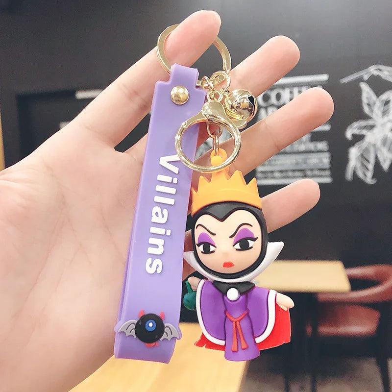 Anime Disney Figure Villain Maleficent The Evil Queen Cruella Silicone Keychain Bag Key Ring Pendant Children Toy Birthday Gifts