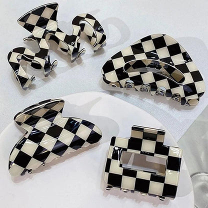 Vintage Women Girls Acrylic Checkered Hair Claw Shark Clip Geometric Grid Headband Hair Clips Hairpins Fashion Hair Accessories