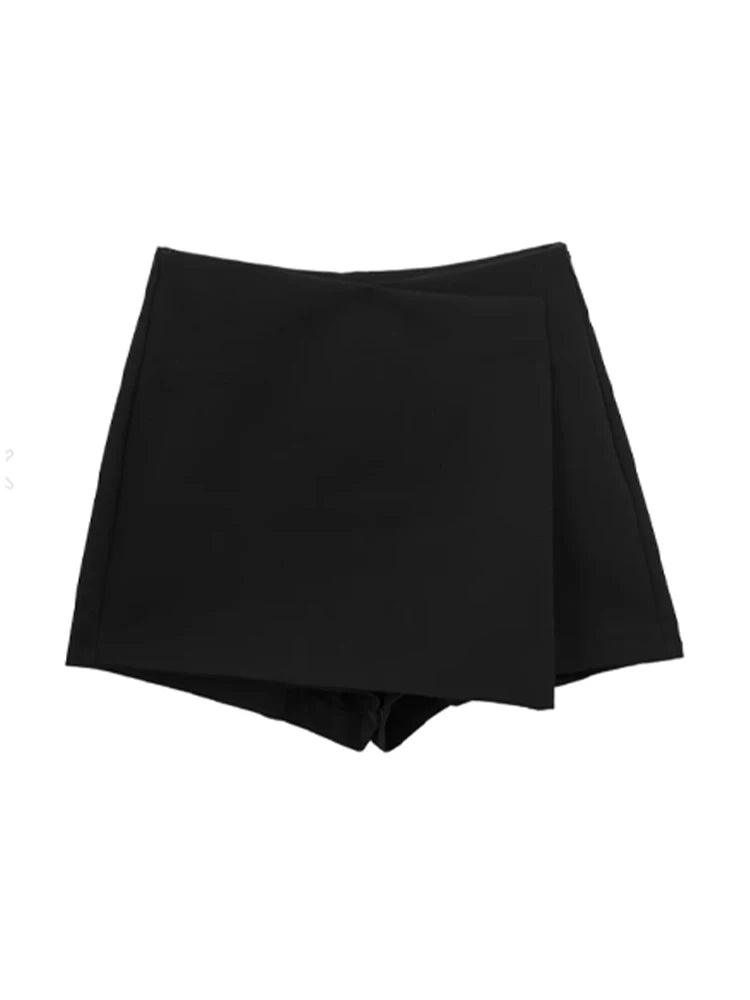 TRAF Women Fashion Pareo Style Asymmetric Shorts Skirts Vintage High Waist Side Zipper Female Skort Mujer