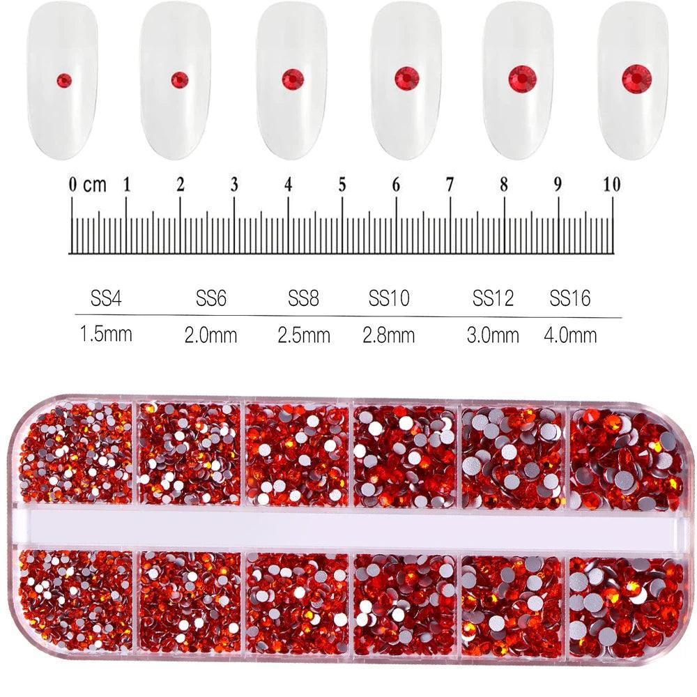 12Gird 3D Glass AB Crystal Nail Art Rhinestones Kit Flatback Round Bead Charm Gem Stones Jewelry Diamond with Tools for Nail Art