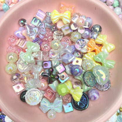 20g Y2K Randomly Mixed Bowknot Flower Heart Acrylic Cute Beads for DIY Necklace Keychain Bracelet Jewelry Craft Making Accessory