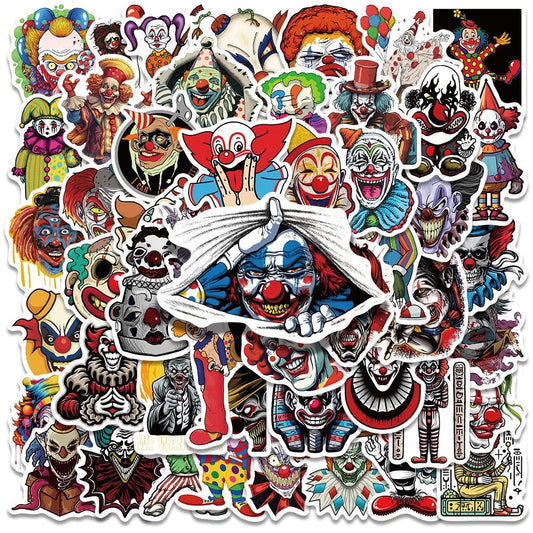 50PCS Horrific Circus Acrobatics Clown Art Funny Stickers Vintage Aesthetic Graffiti Decals Scrapbook Car Bottle Sticker Gift