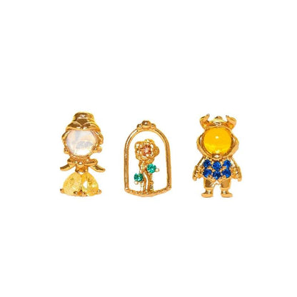 4pcs/set Small Cartoon Sweet Princess Stud Earrings Gold Color Women Girls Cubic Zircon Gift Jewelry