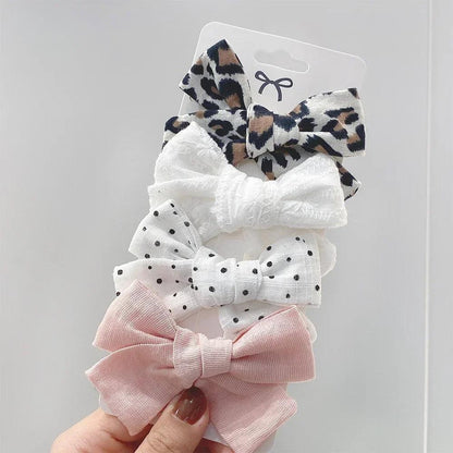 4/5Pcs Cute Baby Hairpin for Girls Print Ribbon Barrette Kids Little Hair Clip Pinches for Hair Girl Cotton Bow Hair Accessories