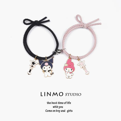 1 Pair Sanrio Accessories Bracelet Kuromi Melody Magnetic Small Rubber Band Couple Girlfriend Cartoon Aluminum Alloy Girl Gift