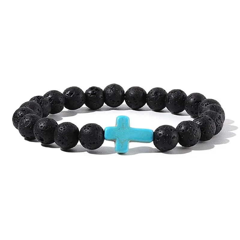 Prayer Men Natural Stone Wood Beads Rosary Hematite Cross Bracelets Onyx Meditation Bracelet Women Yoga Jewelry Homme Pulsera