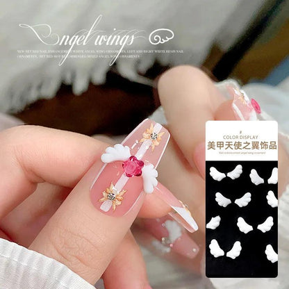 100pcs Resin Angel Wing Nail Art Charms 4.5X8mm Flatback White Cartoon Half Wing Manicure Parts 3D Charm Jewelry Nail Decoration