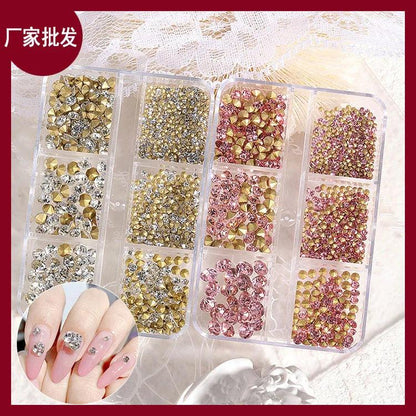 6 Grids/Box Crystal Broken Diamond Glass Nail Rhinestone AB Color Flat/Pointed Nail Gemstone Brilliant Nail Art Decoration Stone