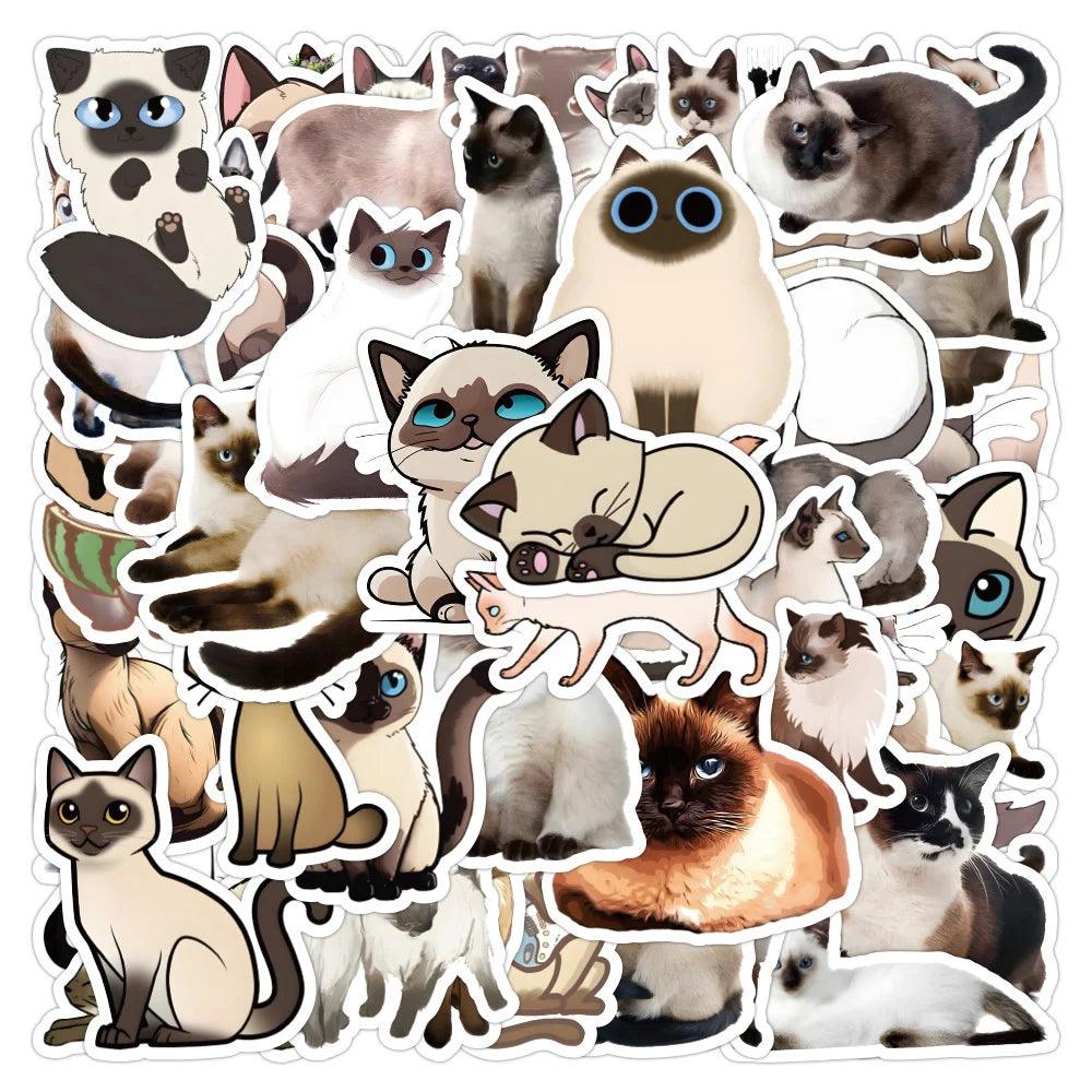 10/30/50pcs Cute Cartoon Siamese Cat Graffiti Stickers Decals Kids Toys Laptop Guitar Fridge Notebook Wall Waterproof Sticker