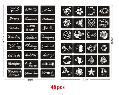 10-99pcs Henna Tattoo Stencils Kit Reusable for Men Women Kids Temporary Indian Arabian Glitter Airbrush Tattoo Template Body