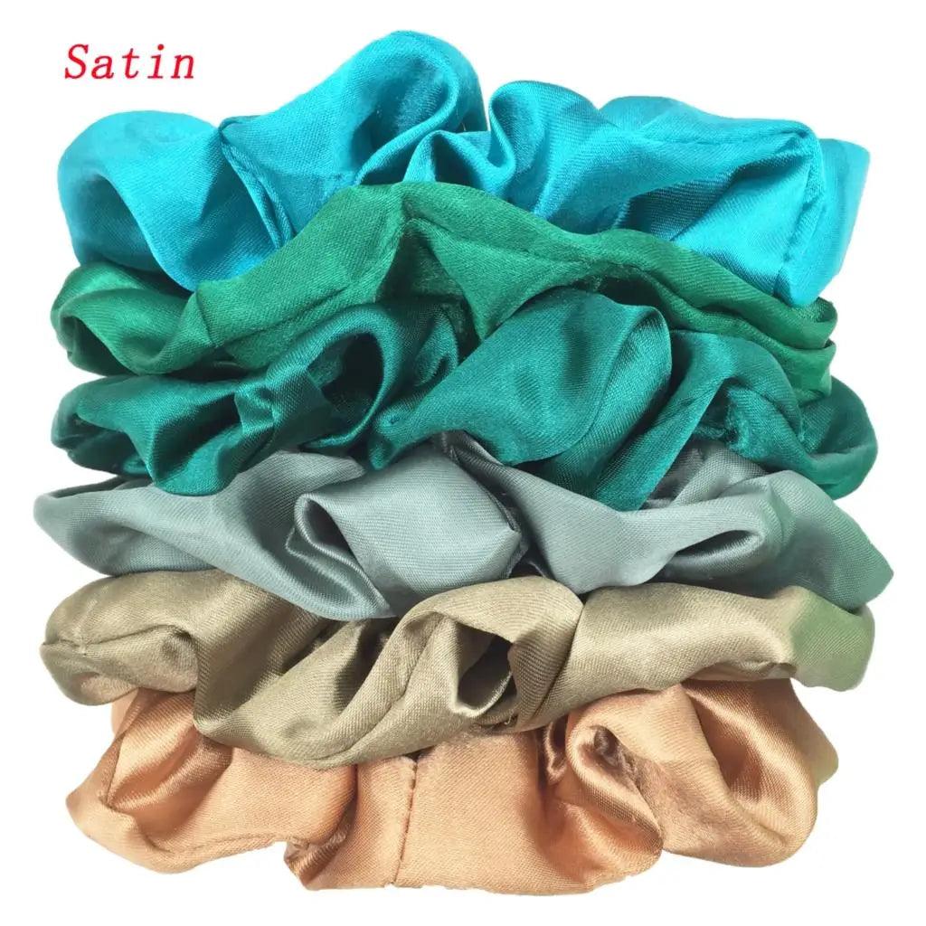 6pcs/lot Hair Scrunchies Bands Scrunchy Ties Ropes Ponytail Holder for Women or Girls Accessories Satin Headwear Solid Color Set