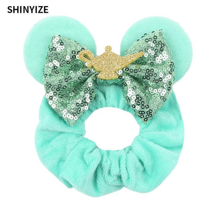 New Chic Disney Mickey Mouse Ears Hair Scrunchies Sequins 4"Bows Elastic Headband Women Velvet Girls DIY Hair Accessories Gift