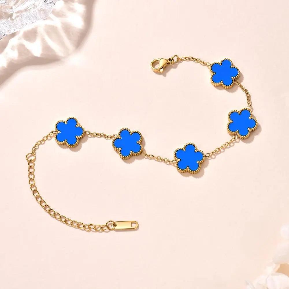 Double Sided Clover Link Bracelets Gold Plated White Black Blue Gold Red Green Lucky Bracelets Jewelry Trendy for Women Girls