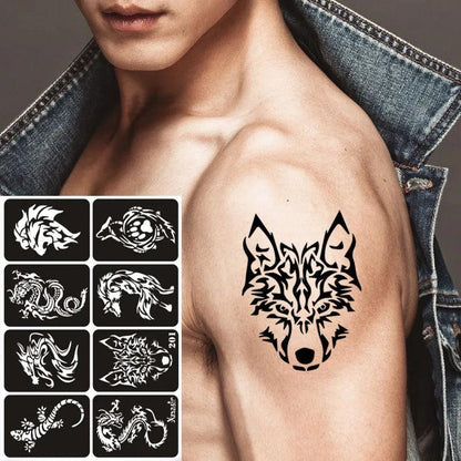 Reusable Henna Tattoo Stencils Totem Rose Slogan Wolf Airbrush Glitter Tattoo Stencil Templates for Arm Wrist Body Painting Art