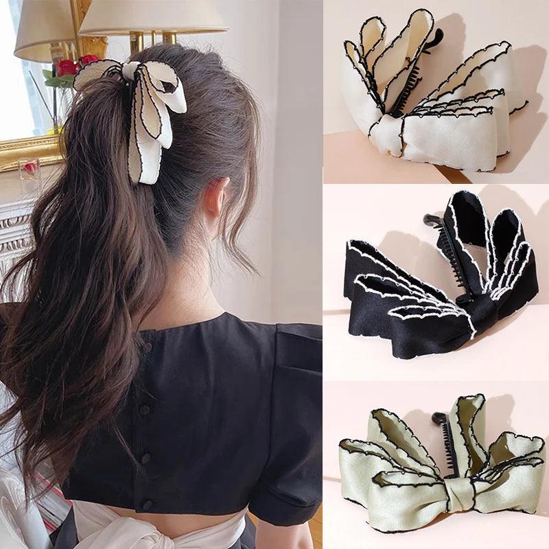 Lystrfac New Solid Color Fashion Fabric Bow Banana Hair Clips Hairpin for Women Back Head Ponytail Headdress  Hair Accessories