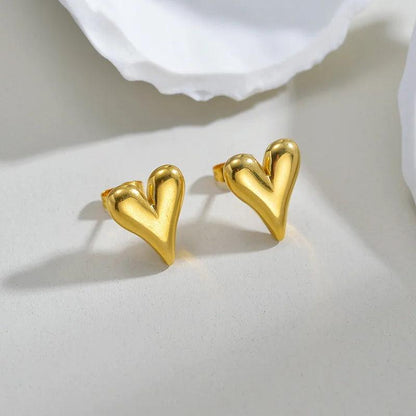 Vintage 18K Gold Plated Stainless Steel Double Heart Shaped Drop Earrings for Women Fashion Jewelry Gift