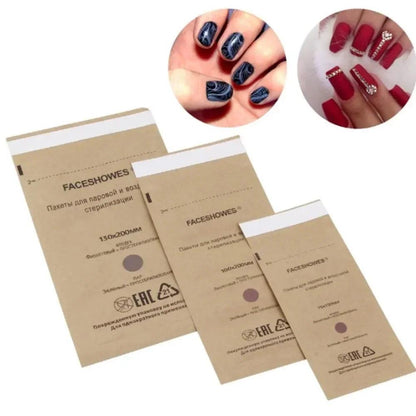 100Pcs Nail Sterilizer Manicure Kraft Bags Nail Art Clean Kraft Bag Sterilization Disposable Nail Disinfection Tools