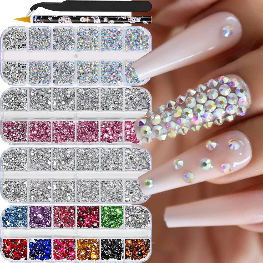 12 Grids White Half Round Pearl Nail Art Rhinestone Mix Size Flatback Caviar Beads Nail Charms Jewels Pearl Manicure Tip Gems - HighGloss Shop