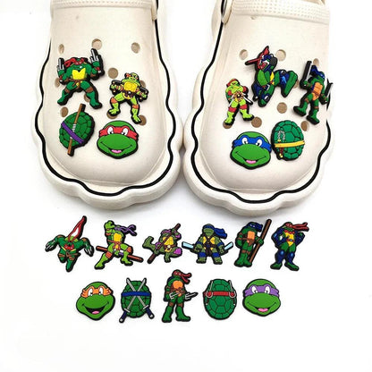 20Pcs Cartoon Ninja Turtle Series Shoe Charms for Clogs Bubble Slides Sandals PVC Shoe Decorations Buckle Accessories for Kid