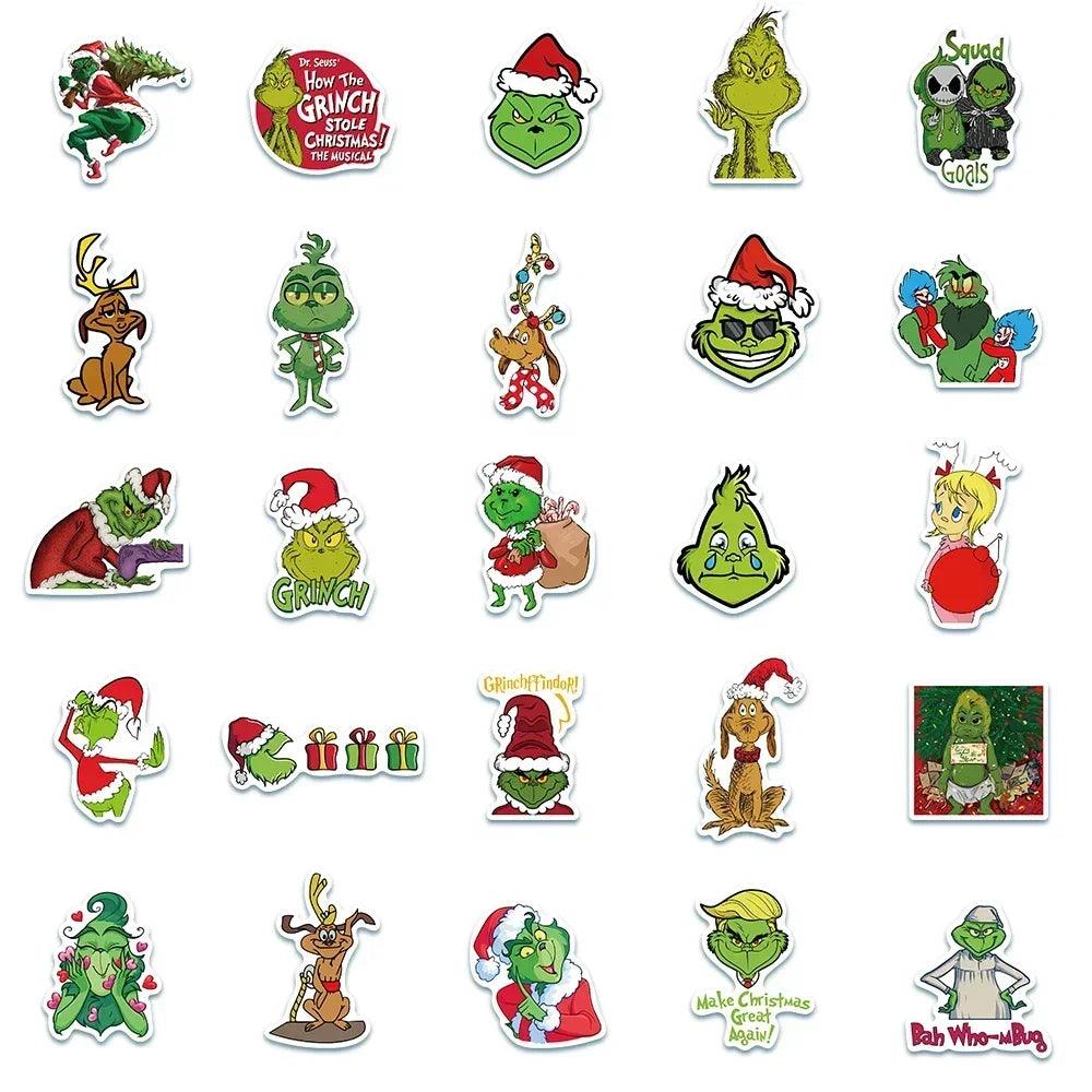 50pcs Green People Stickers Christmas Grinch Max Graffiti Decal Kids Toy Scrapbook Diary Phone Laptop Guitar Waterproof Stickers