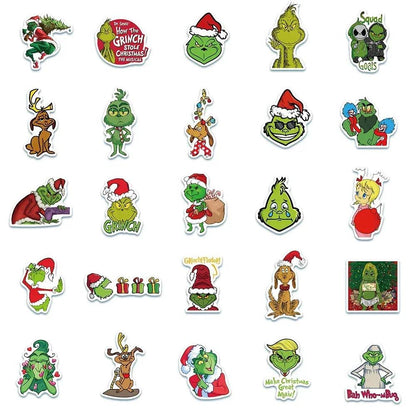 50pcs Green People Stickers Christmas Grinch Max Graffiti Decal Kids Toy Scrapbook Diary Phone Laptop Guitar Waterproof Stickers