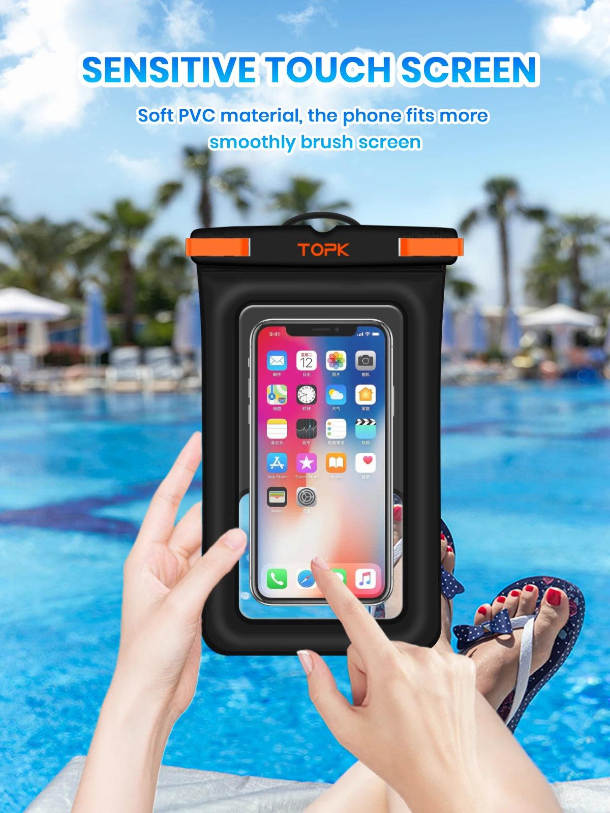 TOPK Waterproof Phone Pouch Case,iPX8 Waterproof Phone Case for SwimmingUniversal Dry Bag Underwater for iPhone Samsung,Up to 7”