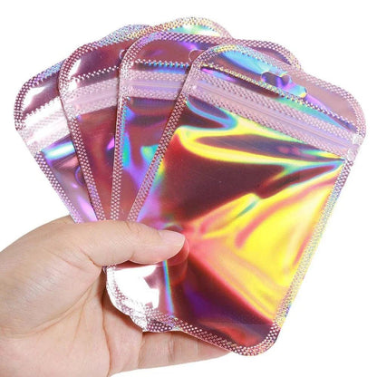 50pcs 100pcs Pink Laser Ziplock Bags Reusable Plastic Transparent Bags for Jewelry Packaging Cosmetic Retail Display Bags