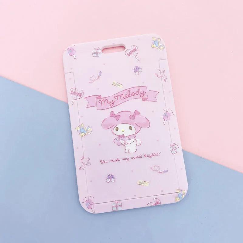 Kawaii Sanrio Cinnamoroll My Melody Anime Keychain Pendant Purin Dog Cat Cute Card Holder Plastic Lanyard Card Holders for Girl