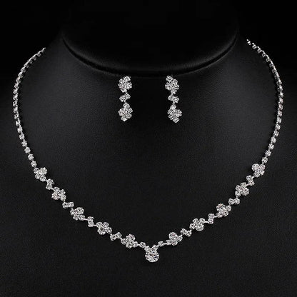 Luxury Crystal Bride Jewelry Set Rhinestone Wedding Dress Banquet Zircon Chain Necklace Dangle Earring Sets Ladies Accessories