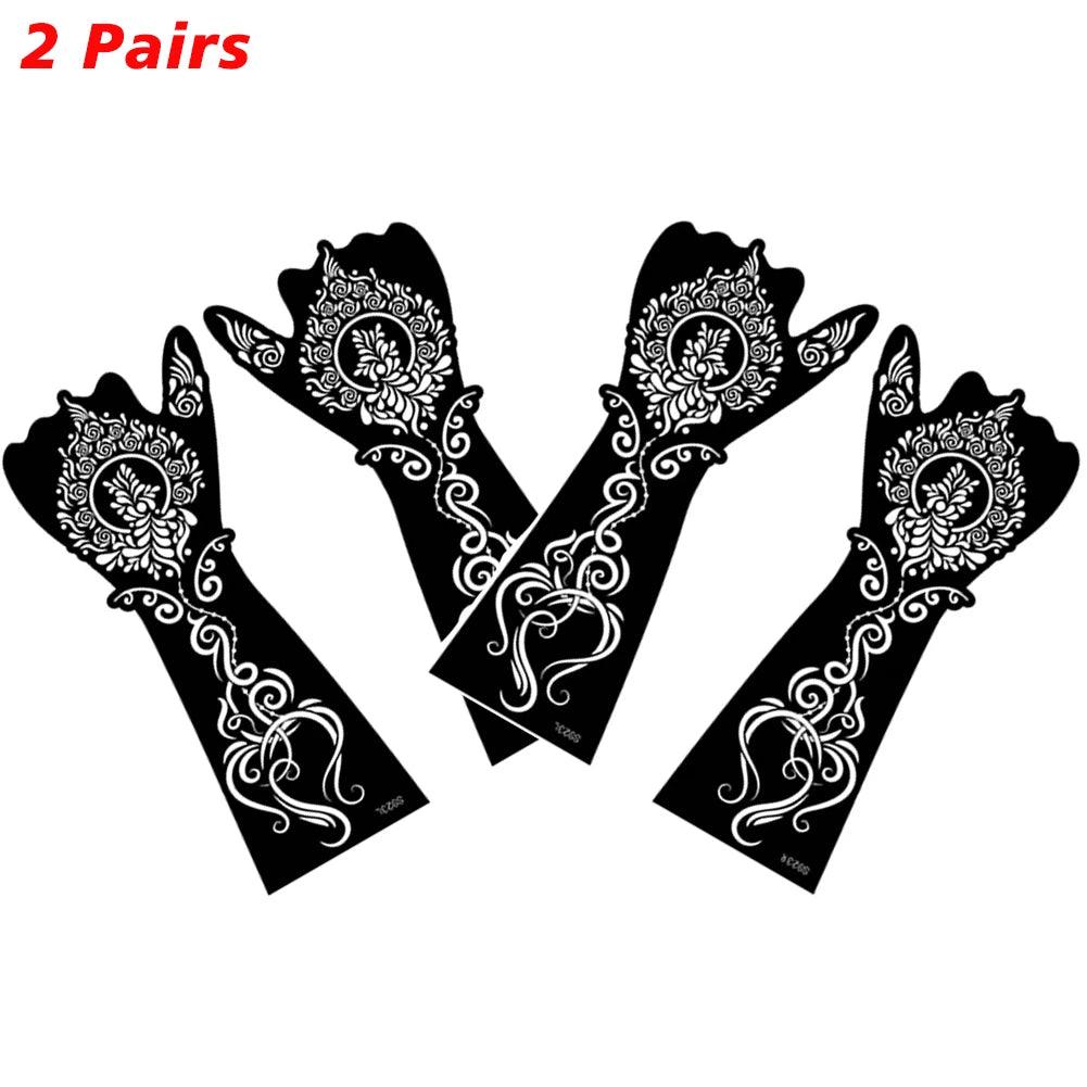 2Pairs/Lot Large Henna Tattoo Kit Stencils Women Girls Hand Arm Body Paint Henna Tattoo Templates Stencil DIY Indian Style