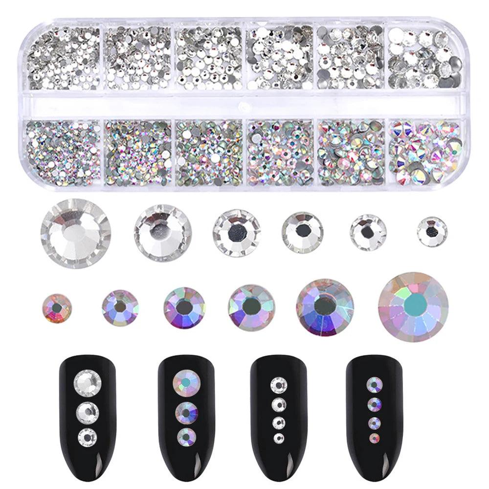 Multi-Size Nail Rhinestones 3D Crystal AB Diamonds Gems Makeup Beauty Nail Art Decorations With Picker Dotting Pen Tweezers Set