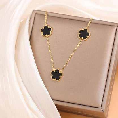 14K Gold Plated Stainless Steel Necklace Woman Five Leaf Petals Double Sided Necklaces for Women Pendant Flower Clover Jewelry