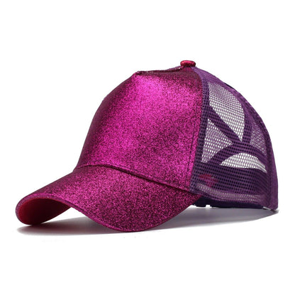 13 Colors Glitter Ponytail Mesh Hat Men Women Baseball Cap Adjustable Female Sequins Shine Summer Sun Bun Caps Outdoor Hats