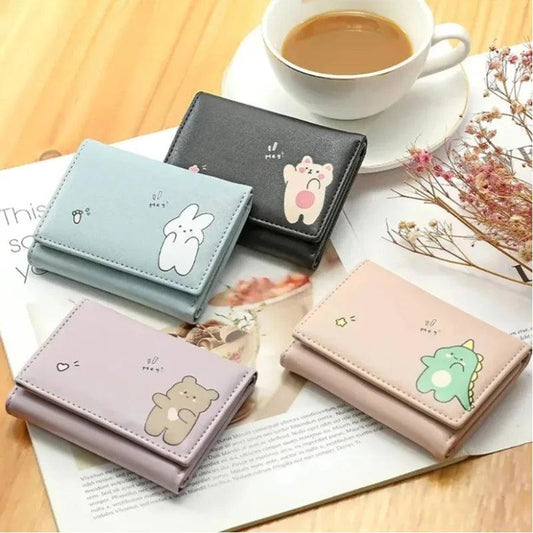 2024 Women Short Cute Small Wallet with Hasp ID Bank Card Holder for Student Girl Bag Coin Purse Ladies Wallets Cartoon Bag Pink