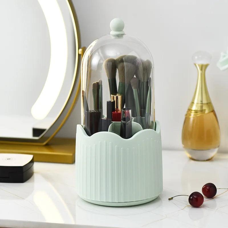 Makeup Brush Holder with Lid 360 Rotating Makeup Brush Holder Organizer for Vanity Desktop Countertop Dresser Table