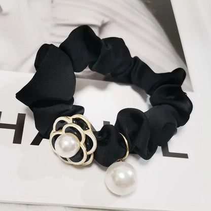 luxury brand Black camellia pearl hair rope female Korean headband hair ties frozen accessories for girls fashion accessory