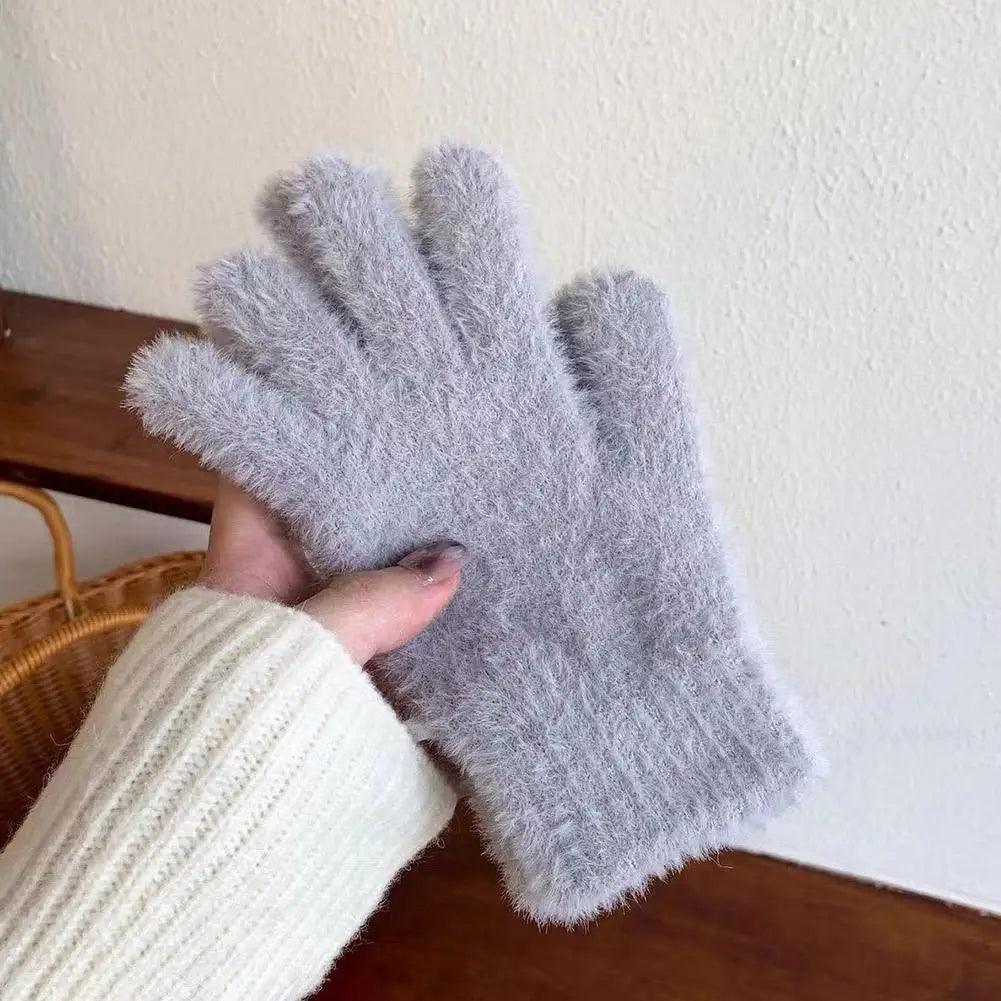 Fashion Winter Simulation Mink Velvet Five Finger Gloves Plush Warm Cold-proof Gloves Women Outdoors Cycling Mittens