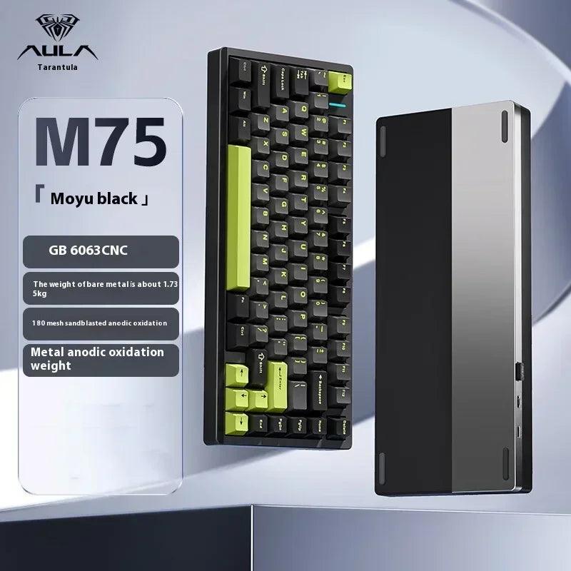 AULA M75 Mechanical Keyboard Three Mode Aluminium Alloy Wireless Gaming Keyboard RGB Hot Swap Ergonomics Gamer Accessories Gifts