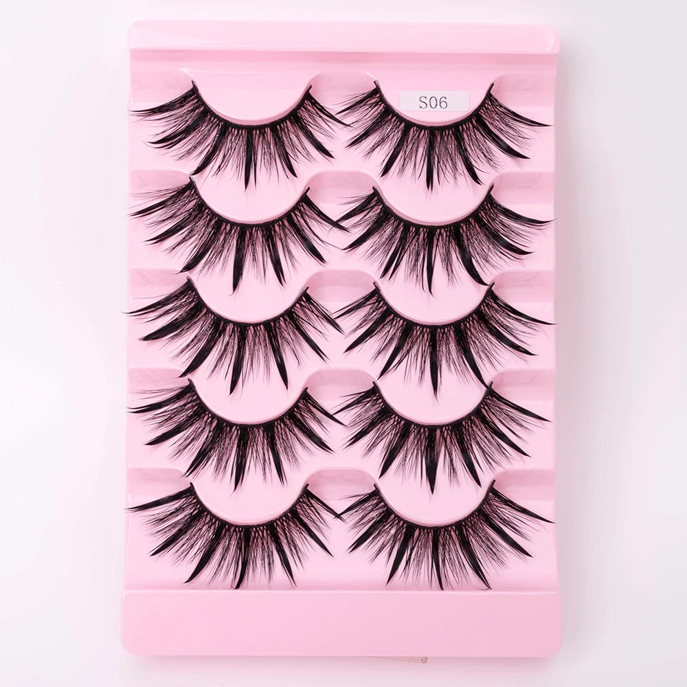 NEW 5Pairs Natural 3D Dramatic Fairy Clusters Manga Lashes Fake Eyelashes Wet Look Cosplay Lashes