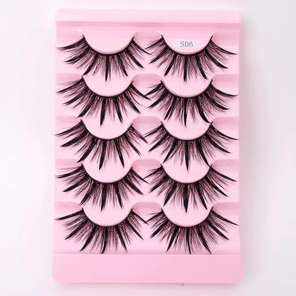 NEW 5Pairs Natural 3D Dramatic Fairy Clusters Manga Lashes Fake Eyelashes Wet Look Cosplay Lashes